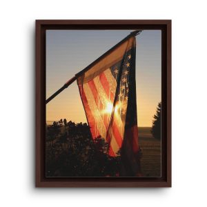 American Flag at Sunset Framed Canvas